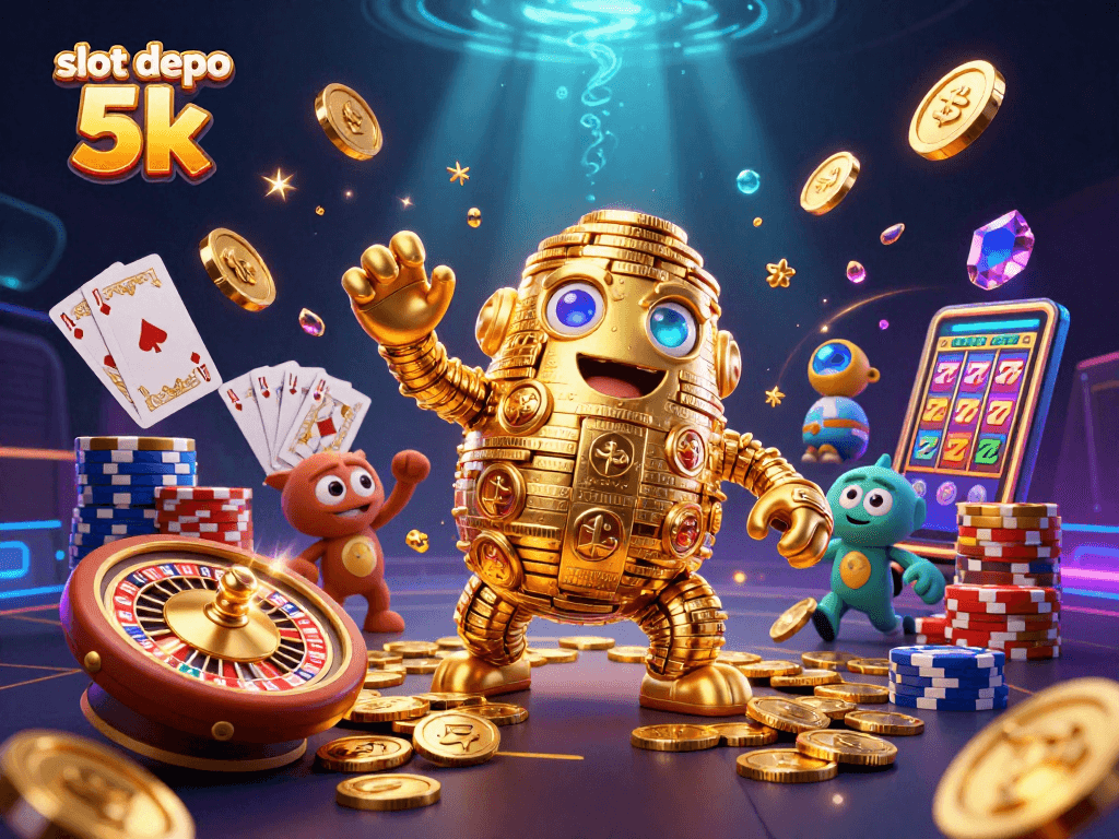 Engage with exciting slot depo 5k gameplay featuring a golden golem and vibrant casino elements.