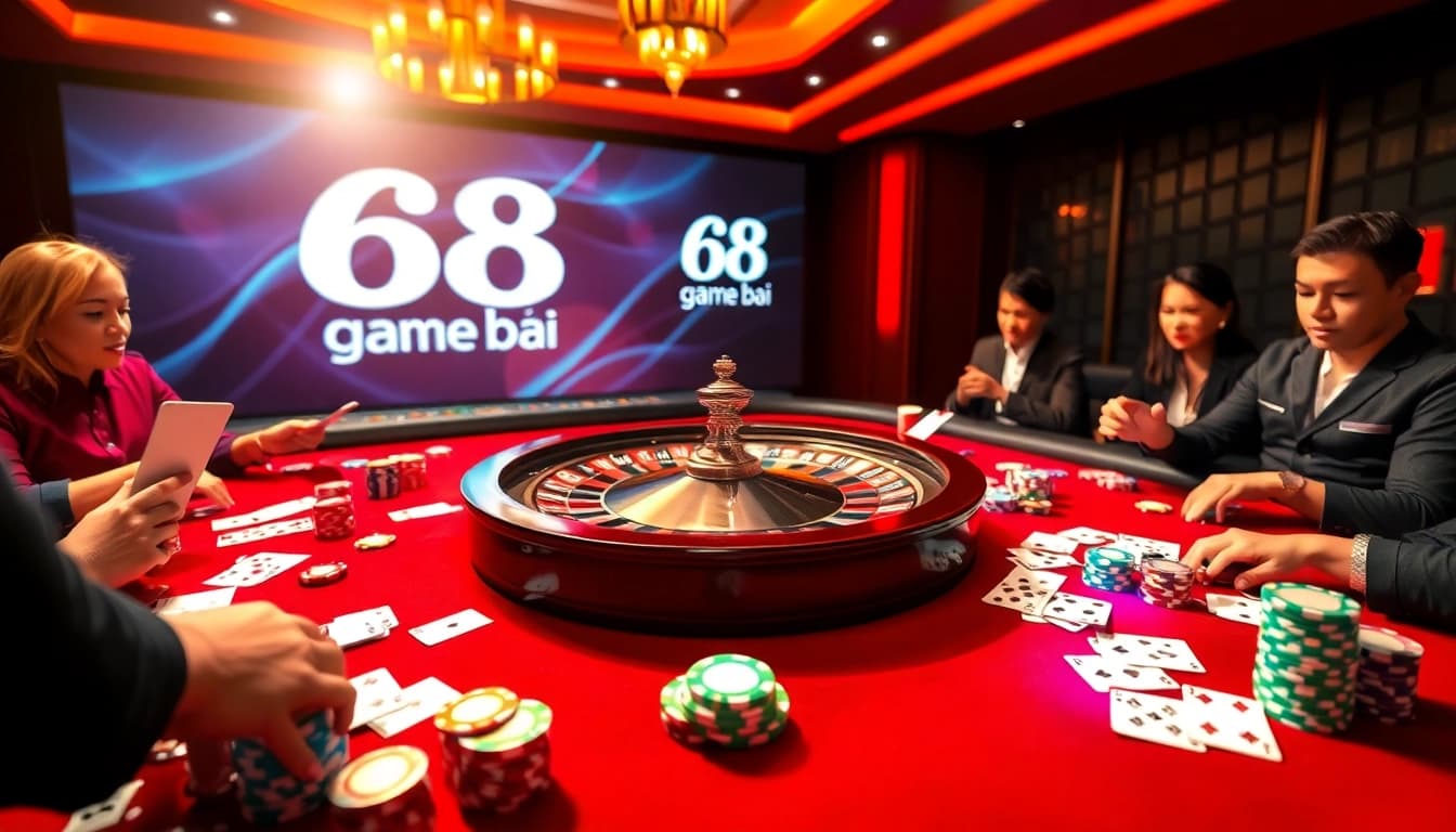 Players enjoying the lively atmosphere of 68 game bài at an elegant casino table.