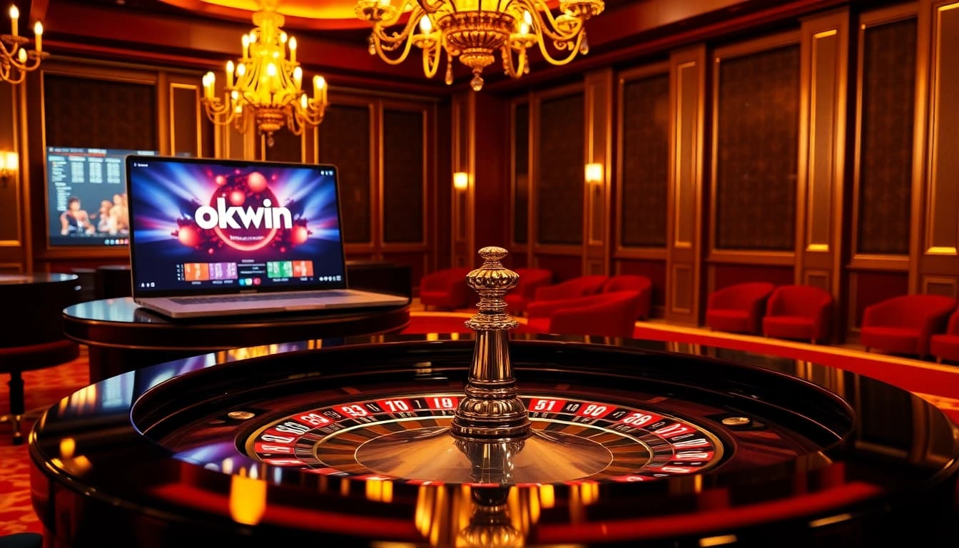 Engaged gamblers enjoying the excitement of casino games at Okwin's luxurious roulette table.