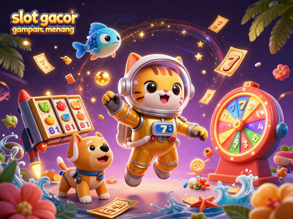 Engage and win with slot gacor gampang menang in a colorful casino adventure scene.