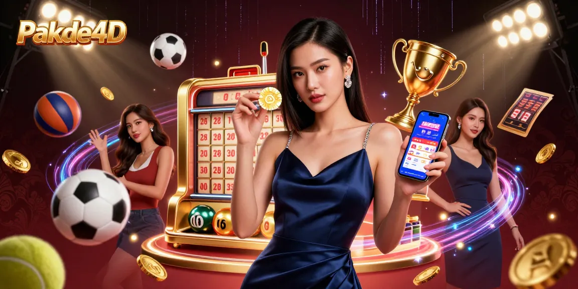 Engaging lottery experience with Pakde4D, featuring a confident woman showcasing a casino app.