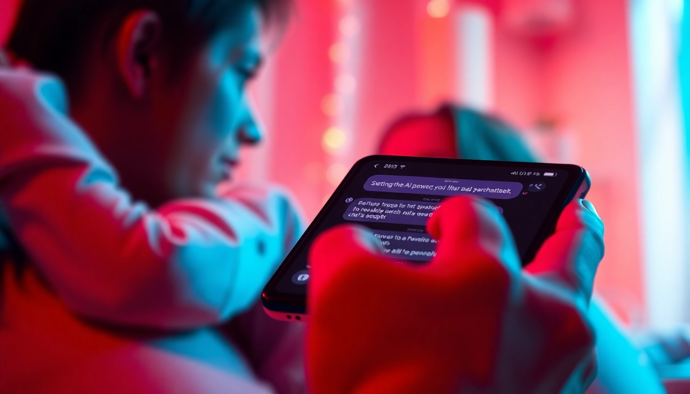 Engaging sexting AI interaction on a smartphone screen with a romantic setting.