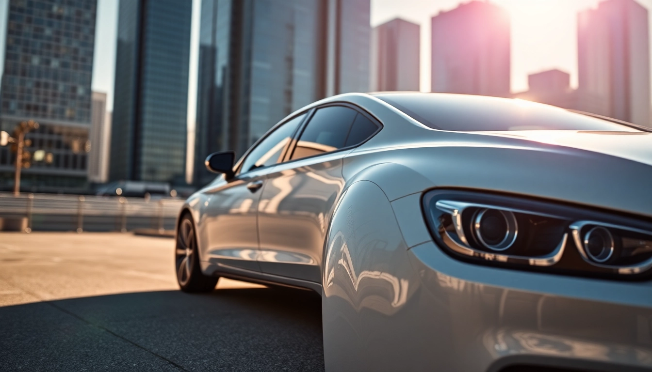 Enhance your vehicle's appearance with paint protection film near me, showcasing a sleek car in sunlight.