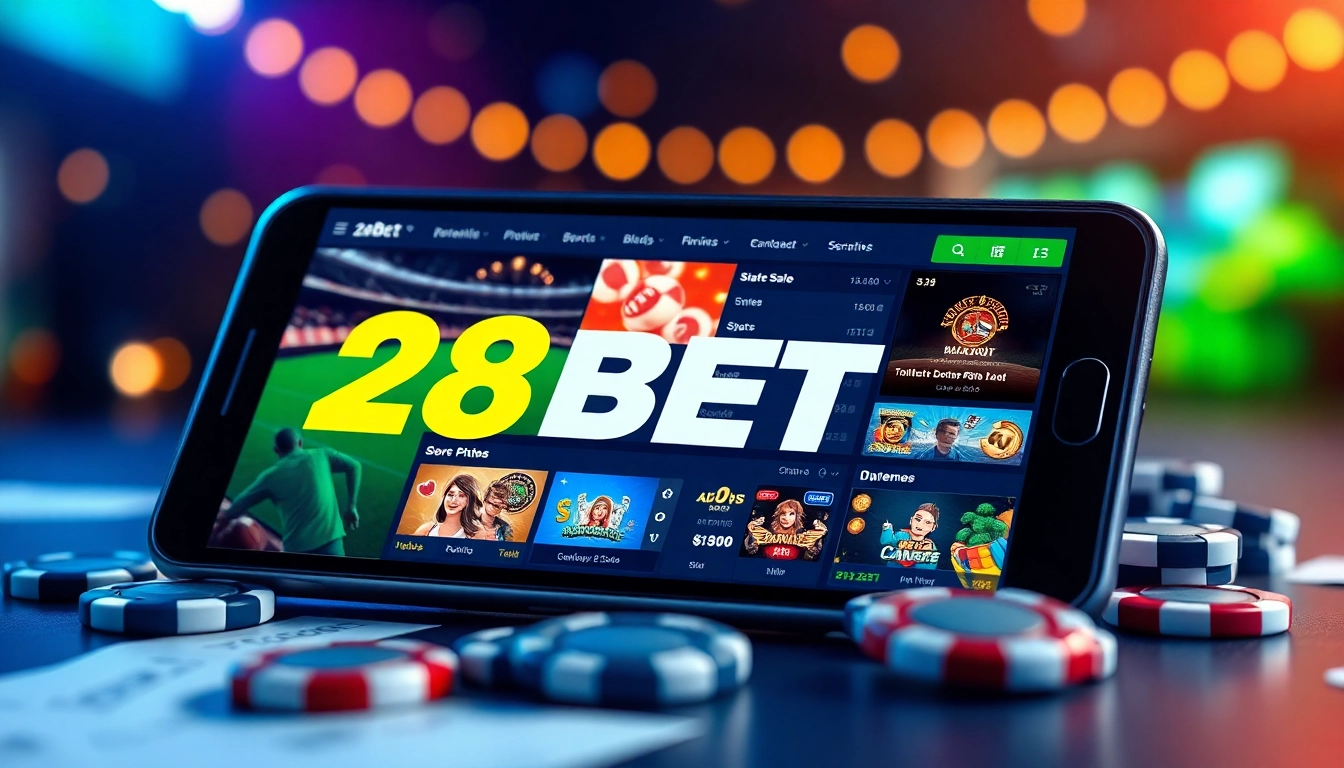 28BET online betting interface featuring sports and casino games on a modern device.