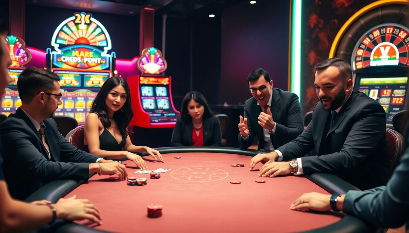 Intense poker game action at MK8.COM casino with players and vibrant atmosphere.
