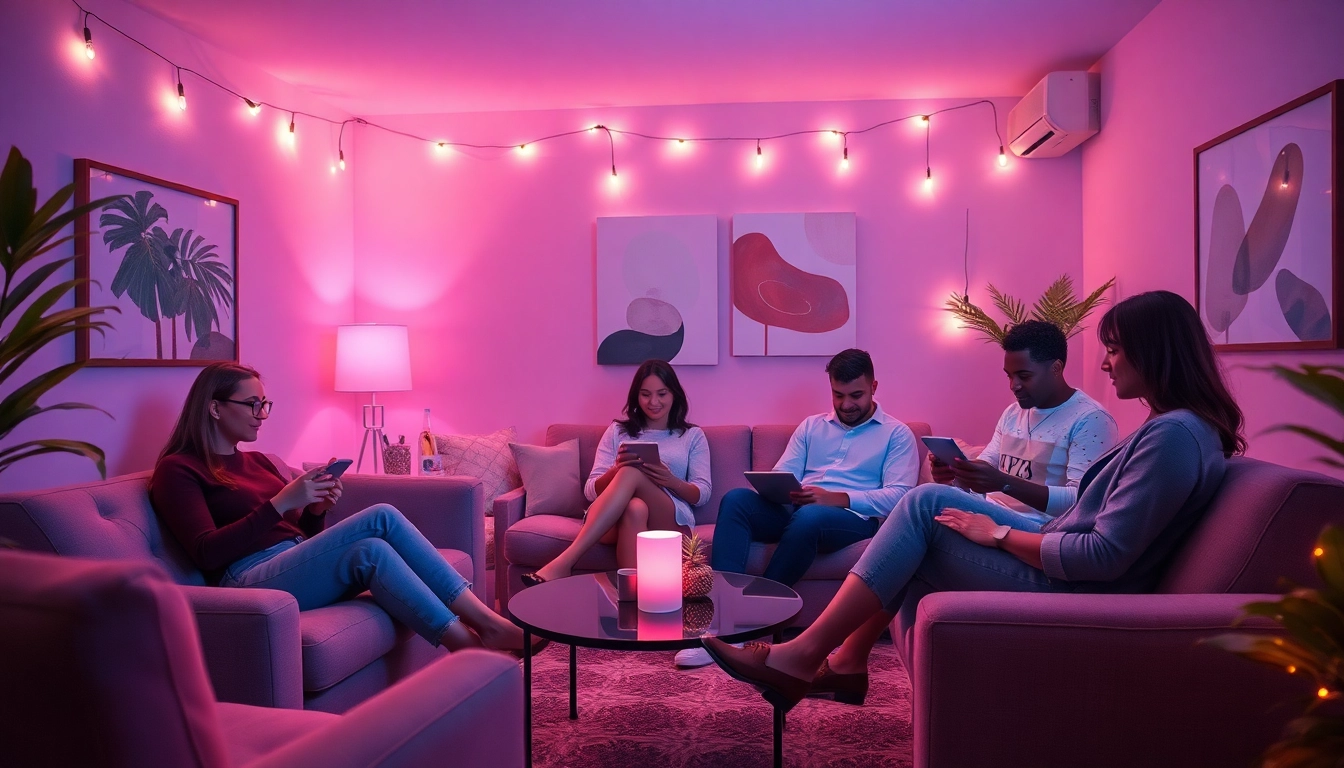Engaging sex chat scene with diverse adults in a modern virtual chat room.
