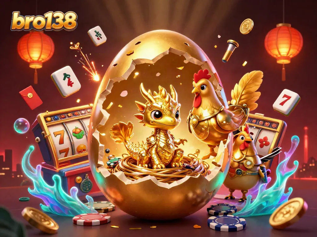 Engage with exciting slots and poker at bro138 featuring a golden dragon and festive gaming elements.