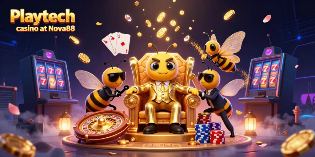 Experience the excitement at Playtech casino at Nova88 with vibrant gaming elements and dynamic characters.