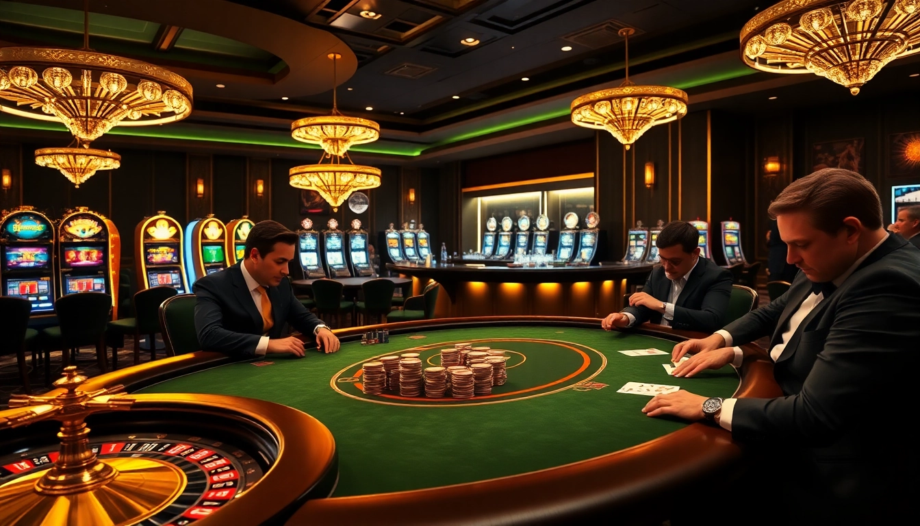 B52 poker players strategizing their next move at an upscale casino table.