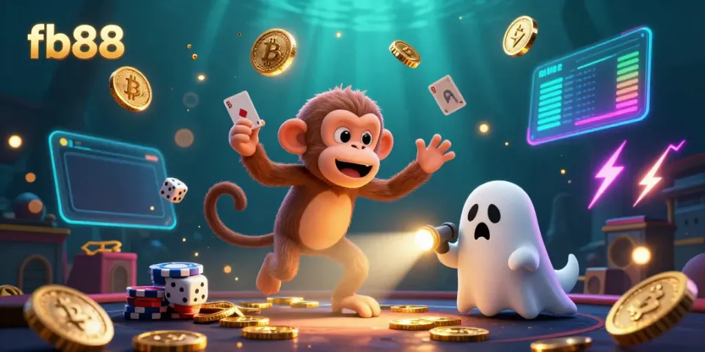 Engage with fb88's thrilling casino experience featuring ghosts and golden treasures in a dynamic scene.