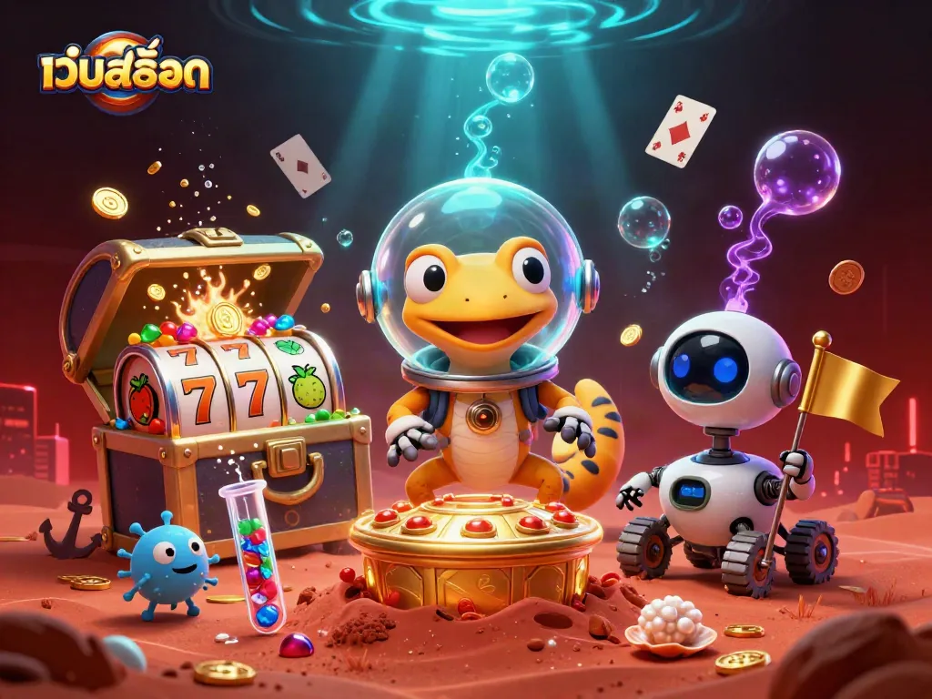 ภาพการค้นพบเว็บสล็อตที่มีอุปกรณ์เล่นเกมแห่งอนาคตตั้งอยู่กลางความมืด