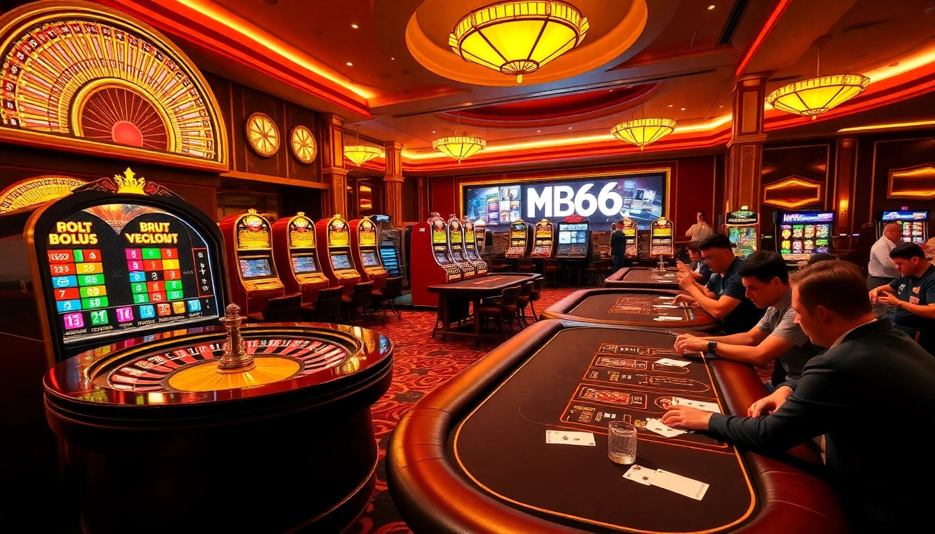 Players placing bets at MB66 casino tables in a luxurious gaming environment.