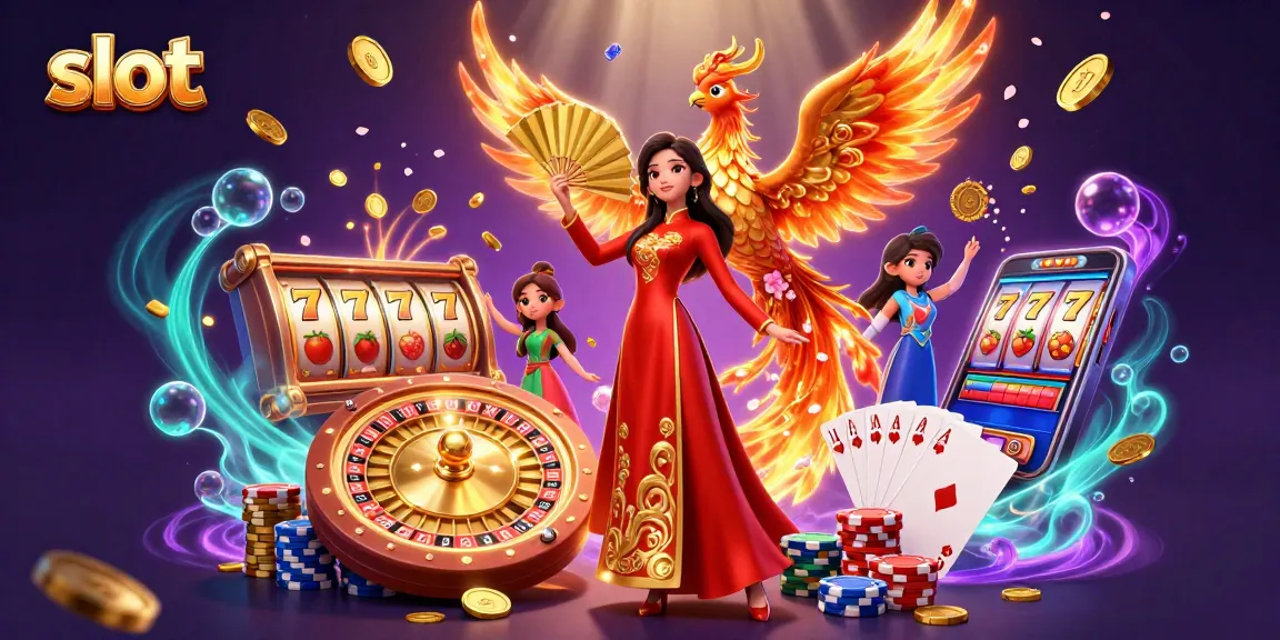 Spin the lucky slot reels alongside a beautiful woman and phoenix in a vibrant casino scene.