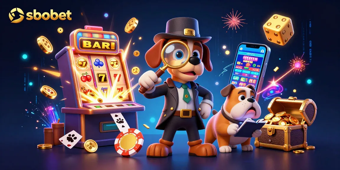 Experience sbobet sports betting with a detective unraveling mysteries, surrounded by casino elements.
