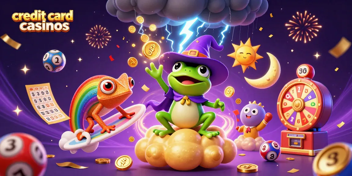 Experience thrilling gameplay with credit card casinos, featuring dynamic characters, golden coins, and vibrant game elements.