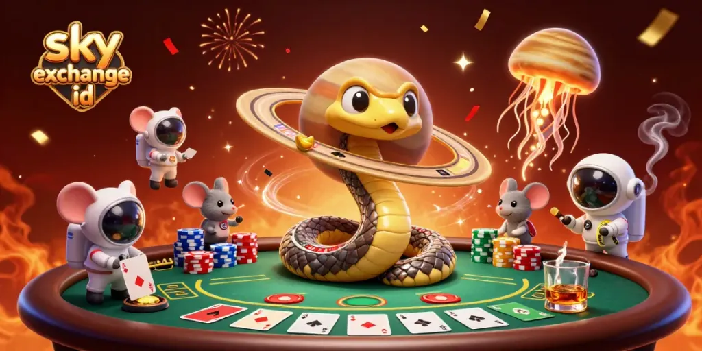 Dynamic scene of sports betting featuring sky exchange id with astronaut mice placing bets on Saturn's rings as a roulette wheel.