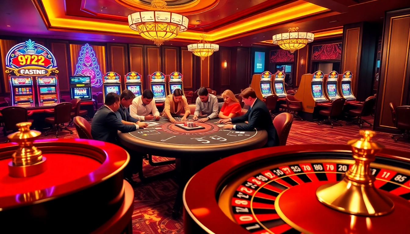 Exciting gaming scene at PH222 casino featuring poker, roulette, and online betting elements.