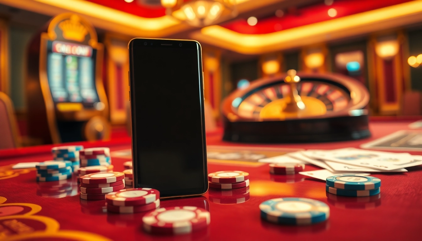 S8 smartphone displayed on a luxurious casino table with colorful poker chips and playing cards.