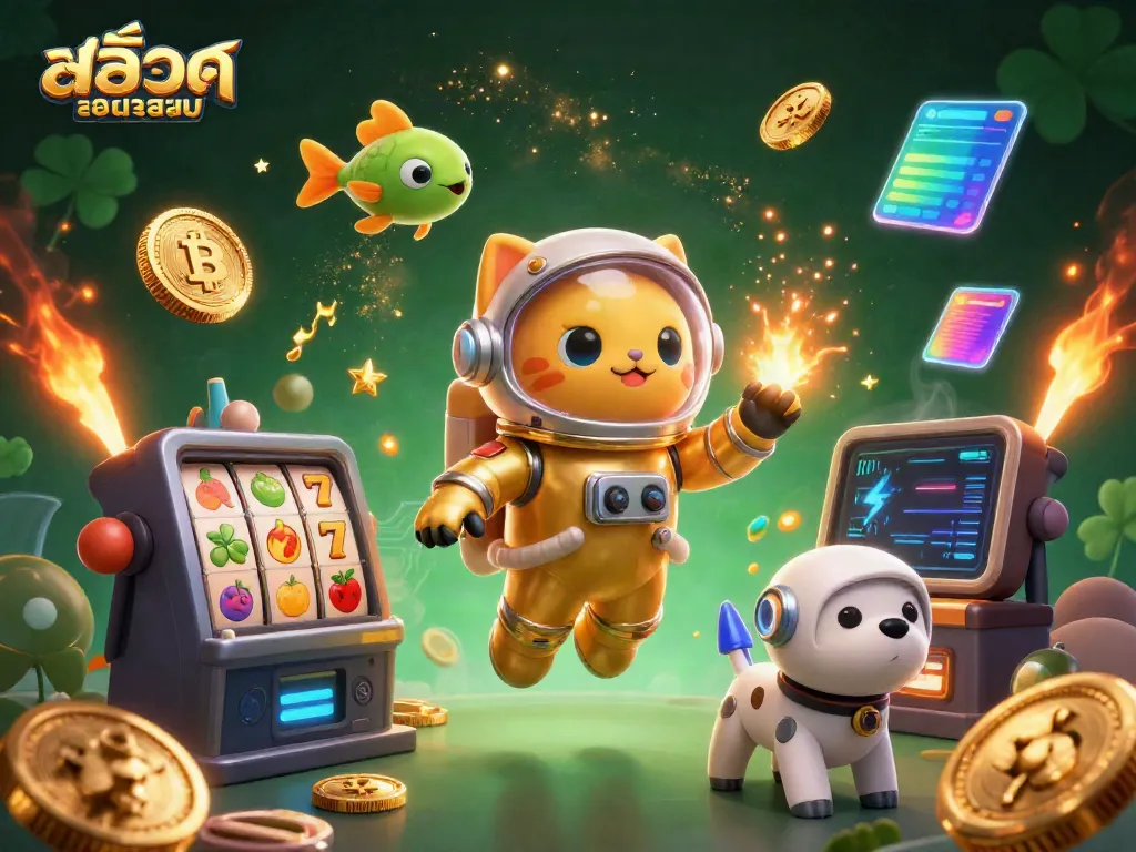 Spin the slots of สล็อตยอดนิยม with a cosmic feline hero and dazzling treasure in space.