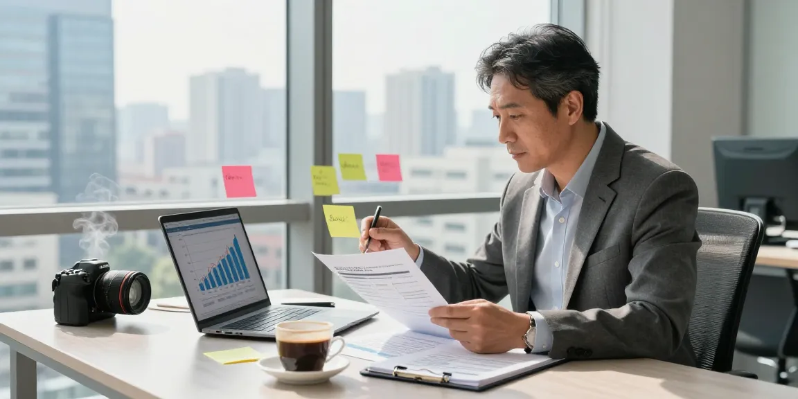 Focused entrepreneur strategizing how to sell a small business in a modern office environment.