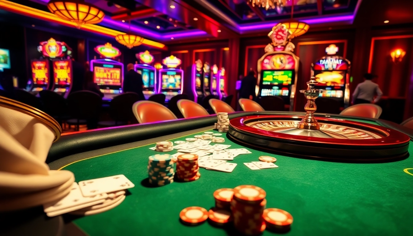 Engage in excitement at a hitclub casino table featuring cards, chips, and roulette.