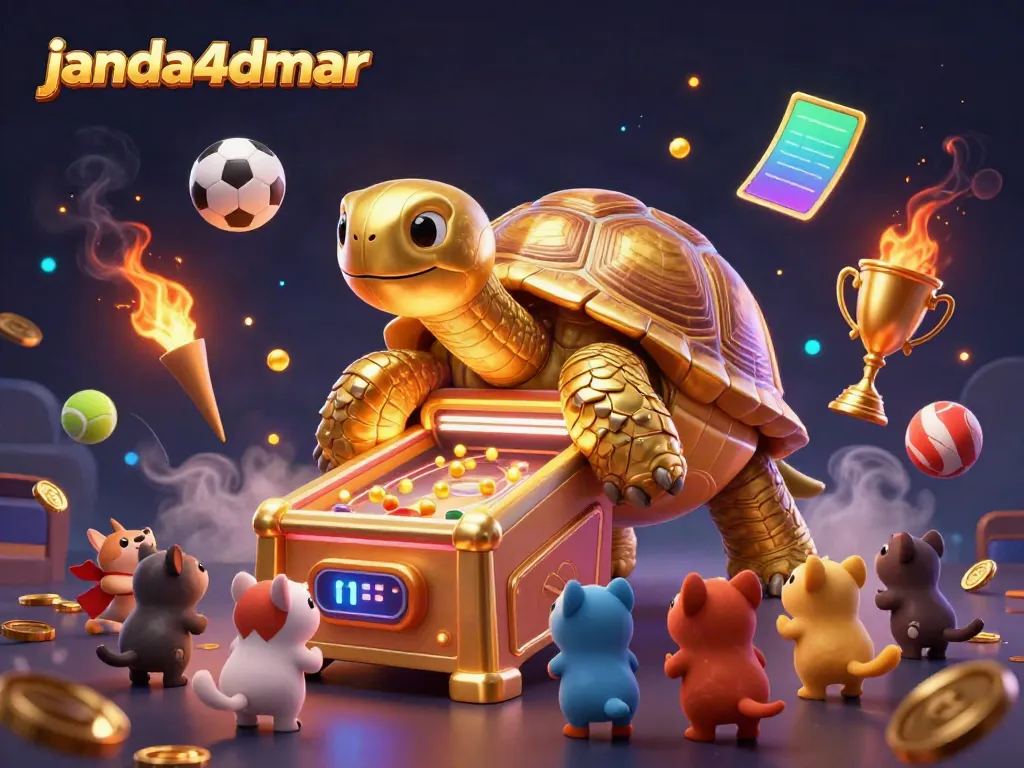 Permainan seru di janda4dmar dengan kura-kura mesin pinball yang menghibur dan hewan kecil menunggu.