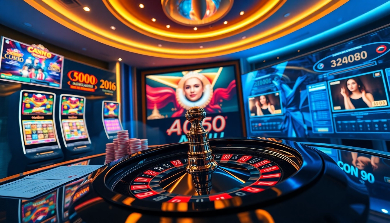 Amanahtoto platform showcasing strategic betting with vibrant slots, chips, and roulette wheel