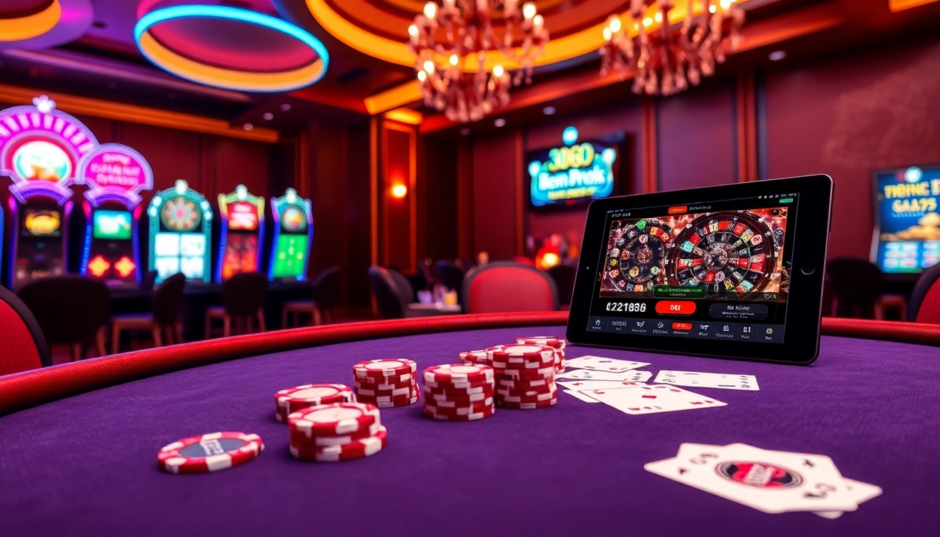 Experience the thrill of Bem88 at a luxurious casino table, showcasing vibrant poker chips and cards.