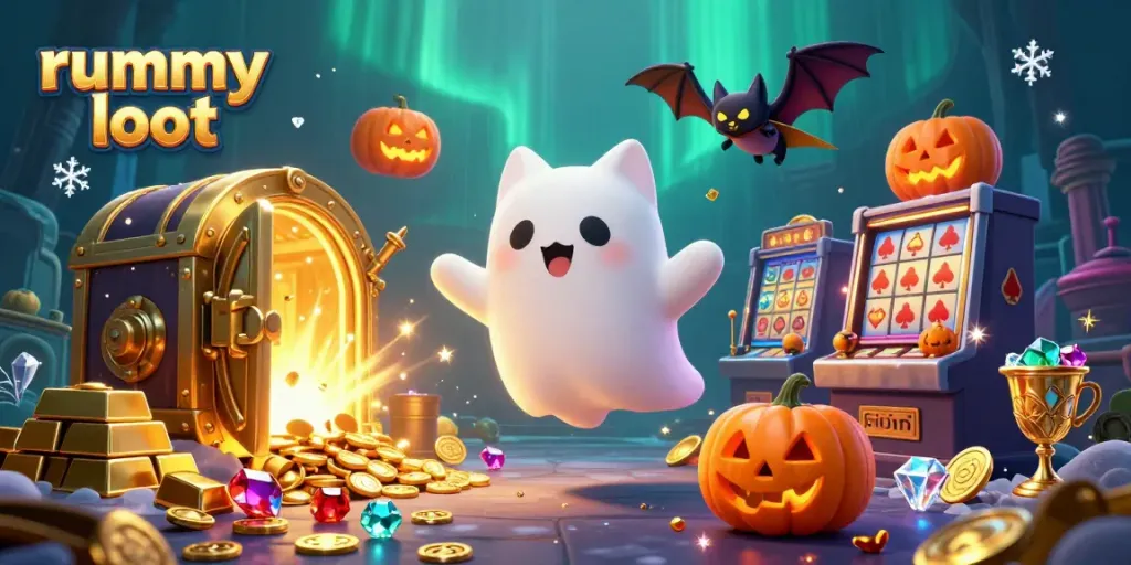 Engage in thrilling gameplay of Rummy Loot with ghostly characters in a haunted casino scene.