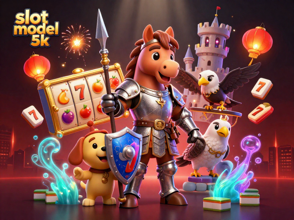 Engage with slot modal 5k through a vibrant 3D gaming scene of knights and symbols