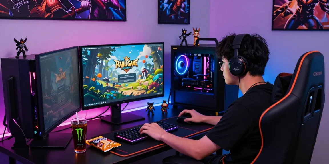 Engaged player viewing Raja Game login screen in a vibrant gaming room.