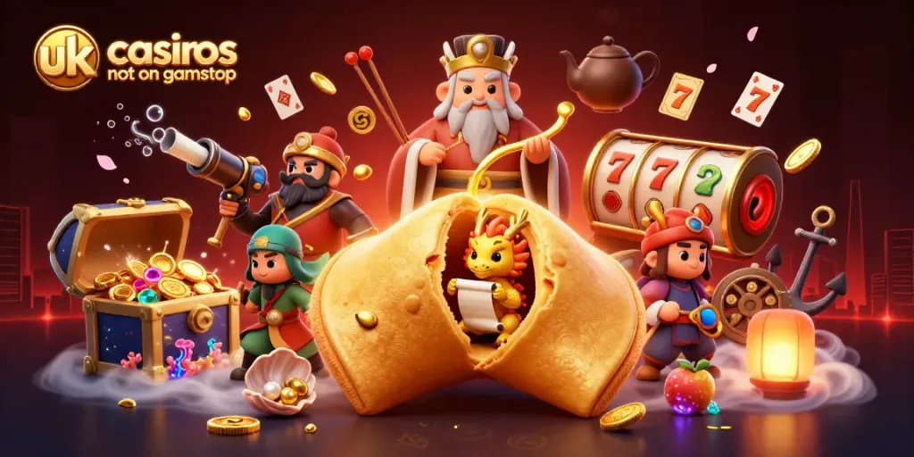Experience the excitement of uk casinos not on gamstop with vibrant casino games and characters in a dynamic illustration.