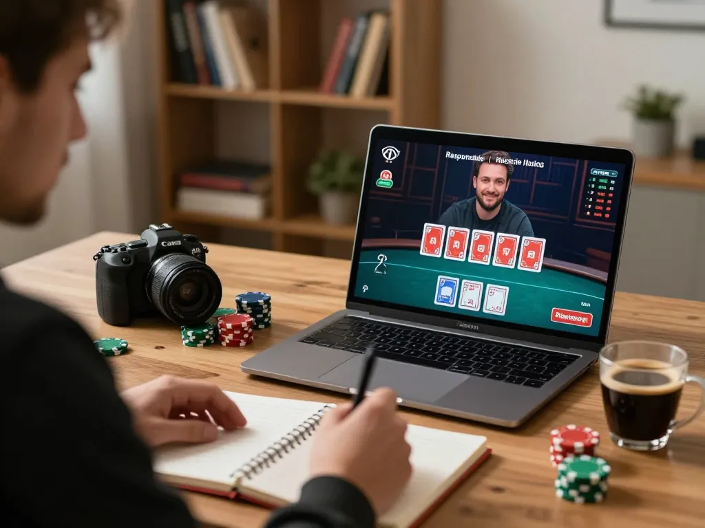 KONG88 online poker gameplay with a strategic focus on betting notes and a cozy home setting