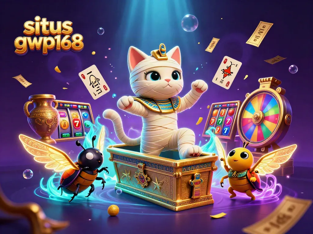 Menangkan permainan di situs gwp168 dengan mumi kucing dan simbol jackpot yang penuh warna.