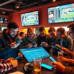 Engaging atmosphere of online Betting enthusiasts analyzing sports data in a lively setting.