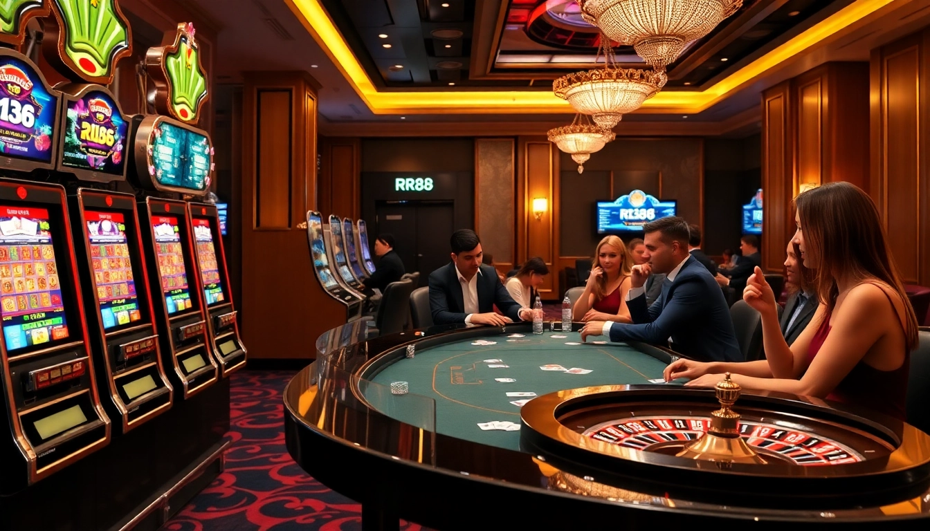 Experience the thrill of gaming at RR88 with vibrant tables and luxurious ambiance.