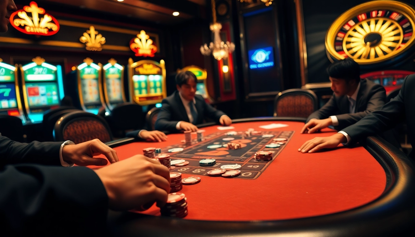 Players strategizing at a poker table in a luxurious casino setting inspired by OK8386.