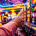 Slot Game yang menarik dengan mesin berwarna cerah dan suasana kasino yang energetik.