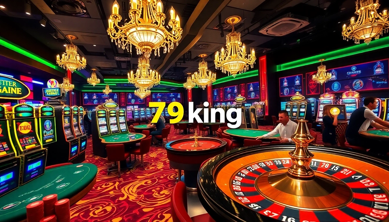 Experience the excitement of high-stakes gaming at 79king with vibrant casino elements including roulette and slot machines.