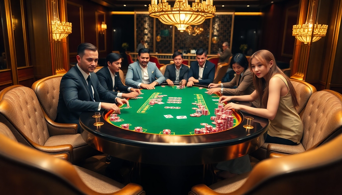 MM88 poker table with vibrant chips and cards reflecting a luxurious casino atmosphere.
