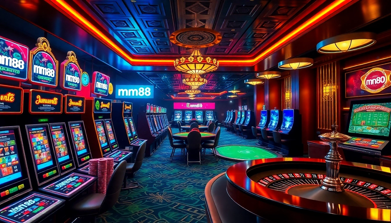 Experience thrilling online gambling at mm88 with vibrant casino visuals and digital betting.