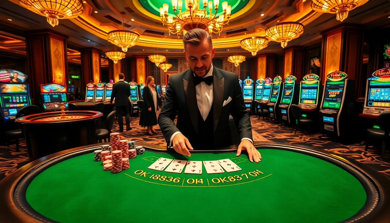 Experience the excitement of gambling with OK8386 at a luxurious casino table.