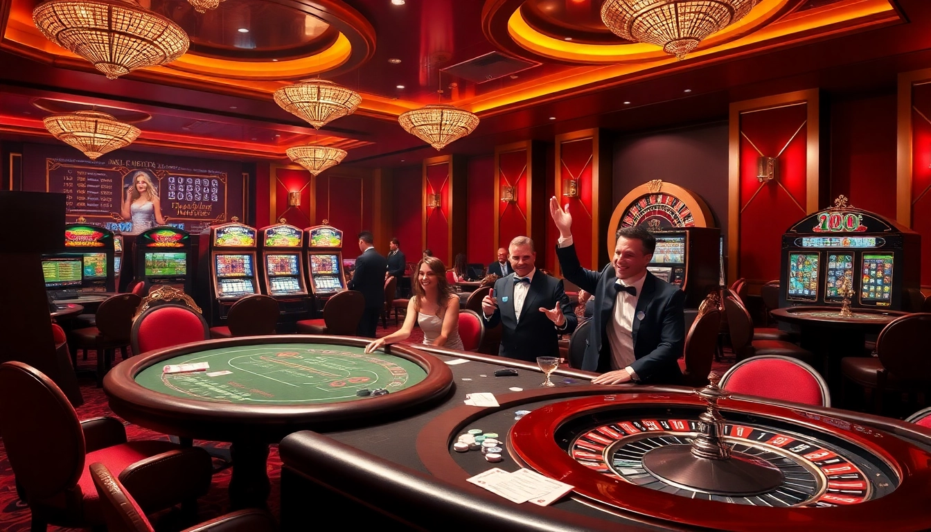 Experience excitement at 120bet with poker tables, slot machines, and luxury gaming atmosphere.