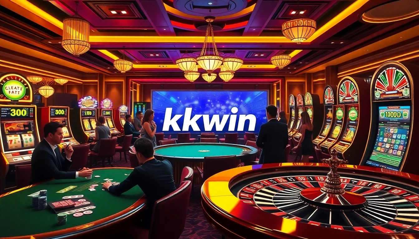 Engaging kkwin casino scene with poker tables, slot machines, and immersive gameplay.