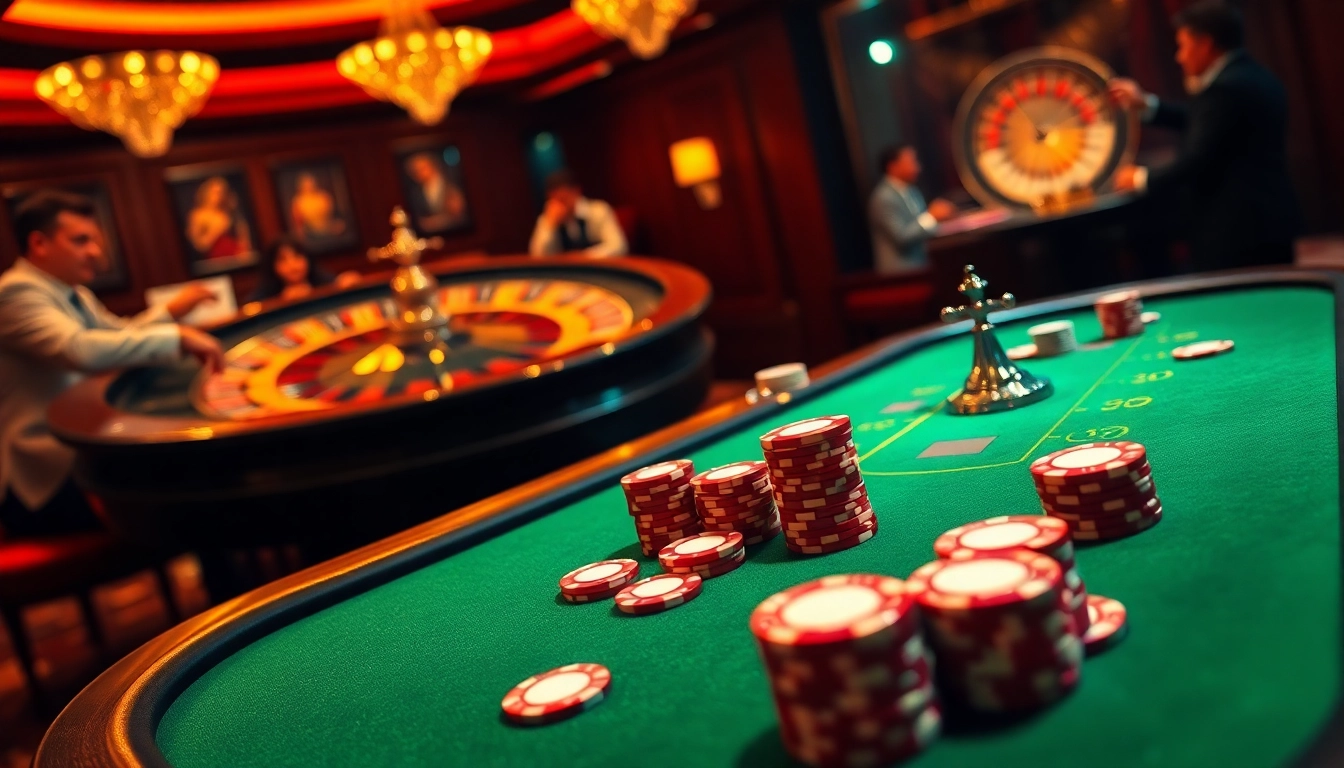 Experience the thrill of JW8 with vibrant casino tables and excited players at a high-stakes poker game.