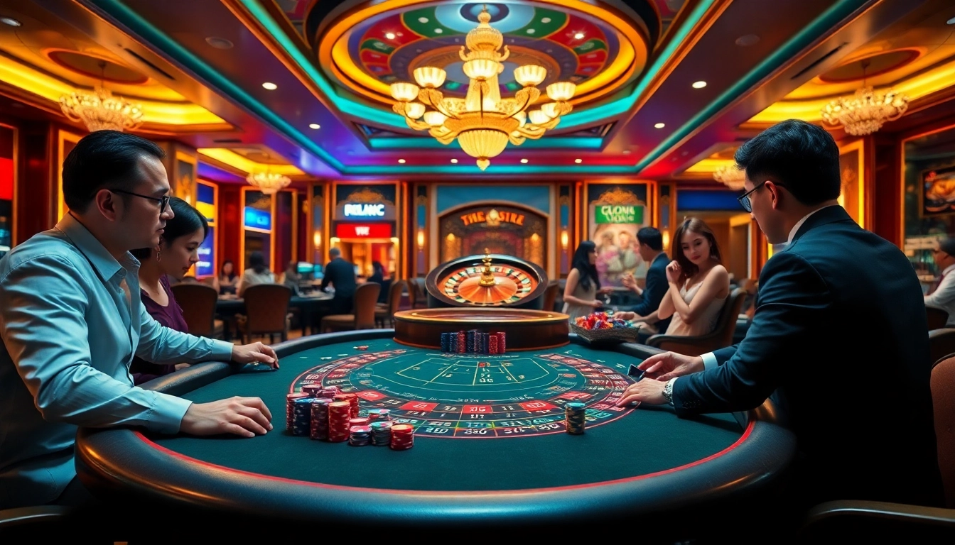 Experience thrilling Đá Gà Thomo BJ888 action in a vibrant casino setting with engaged players.