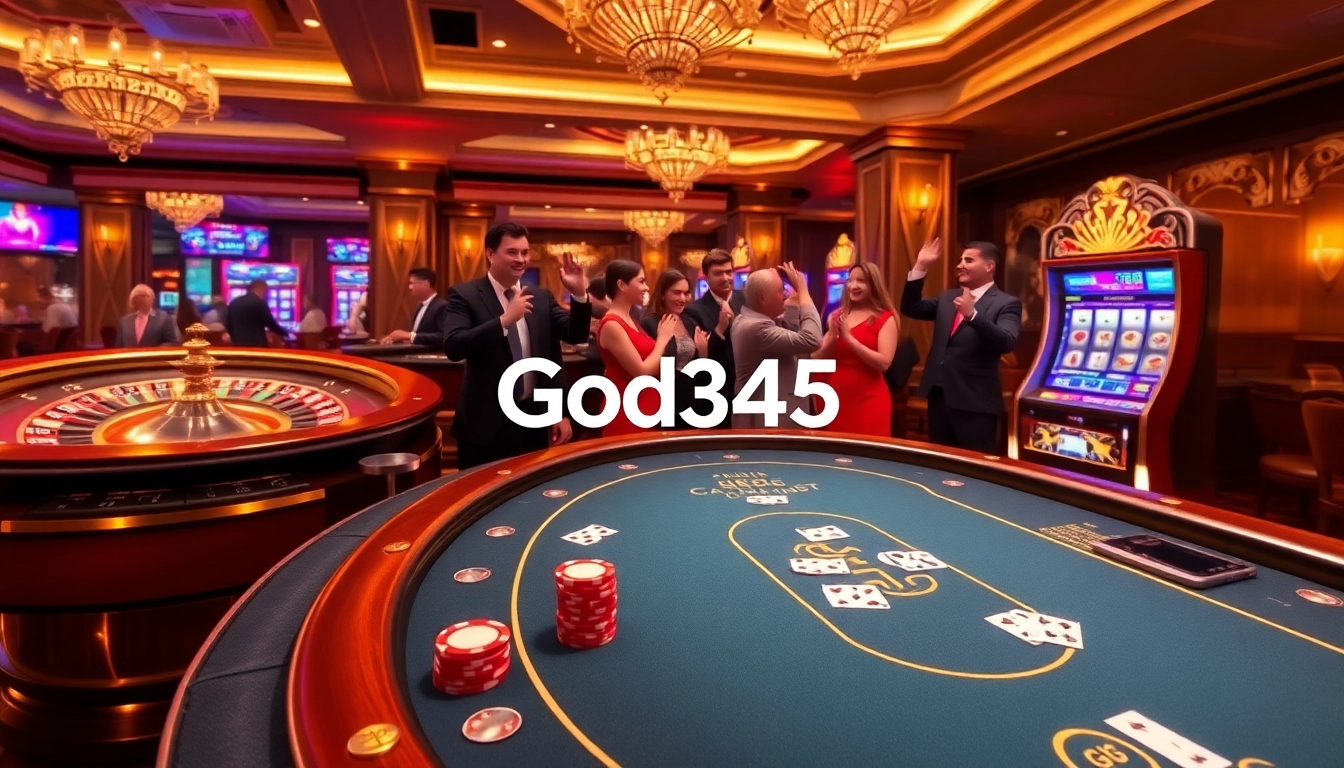 Experience the thrill of gaming at God345 with vibrant casino tables and joyful players.
