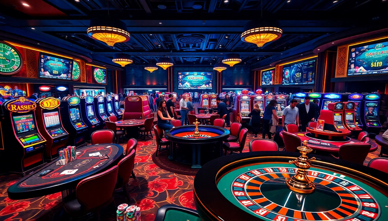 Experience a thrilling night of gambling at 789bet with vibrant casino tables and players.