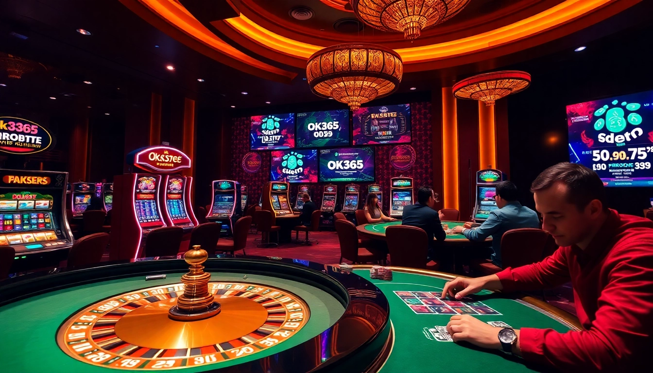 Experience high-stakes thrills at ok365.free with vibrant casino action featuring poker chips and roulette.