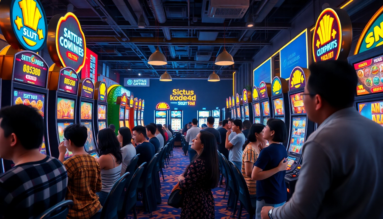 Exciting gaming scene featuring players enjoying online games at Situs kode4d, highlighting vibrant slot machines and customer support.